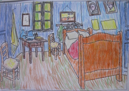 15. Tecnica Espressionista. Coloritura con pastelli de La stanza di V. Van Gogh (formato A4)