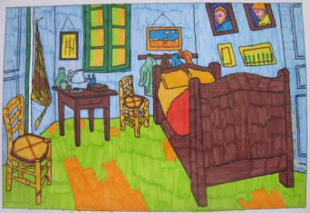 16. Tecnica Espressionista. Coloritura con pennarelli de La stanza di V. Van Gogh (formato A4)