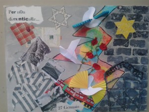 34. Giorno della Memoria. Tavola 50x70, realizzata con materiale di vario tipo